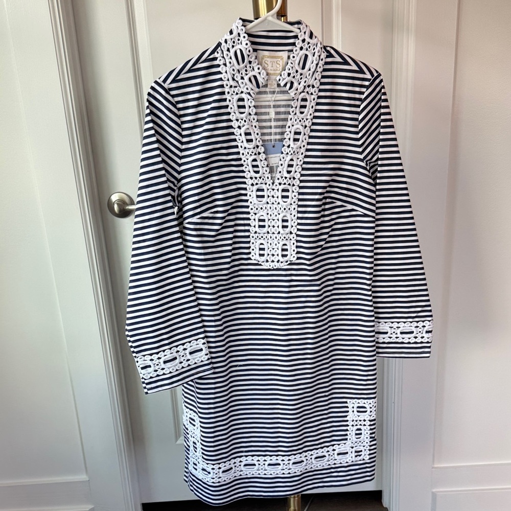 Sail to Sable Striped Dress with Lace Detail